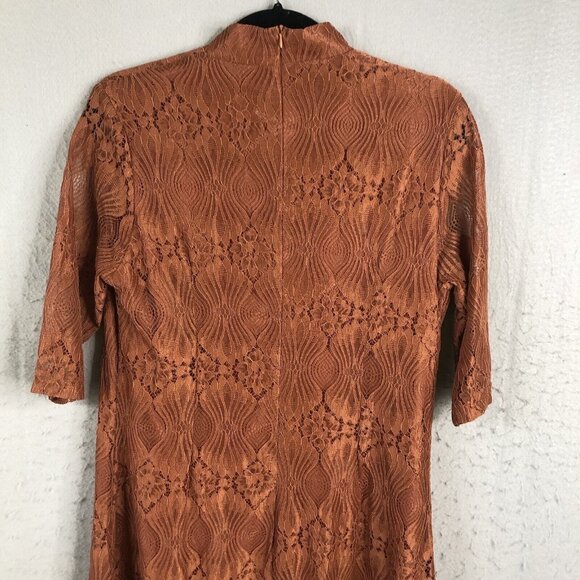 Rust Lace Dress Womens 3XL Sheer Flowy Boho Artsy Dressy Midi Event - Picture 15 of 16